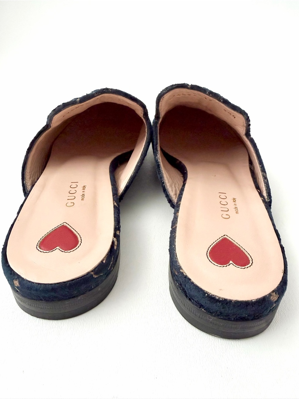 GUCCI | Princetown GG Velvet Horsebit Mules Flats Slippers Navy Blue Gold EU 39 - Picture 6 of 10